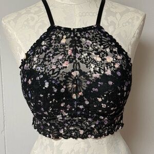 PINK Victoria's Secret Black Floral Lace top